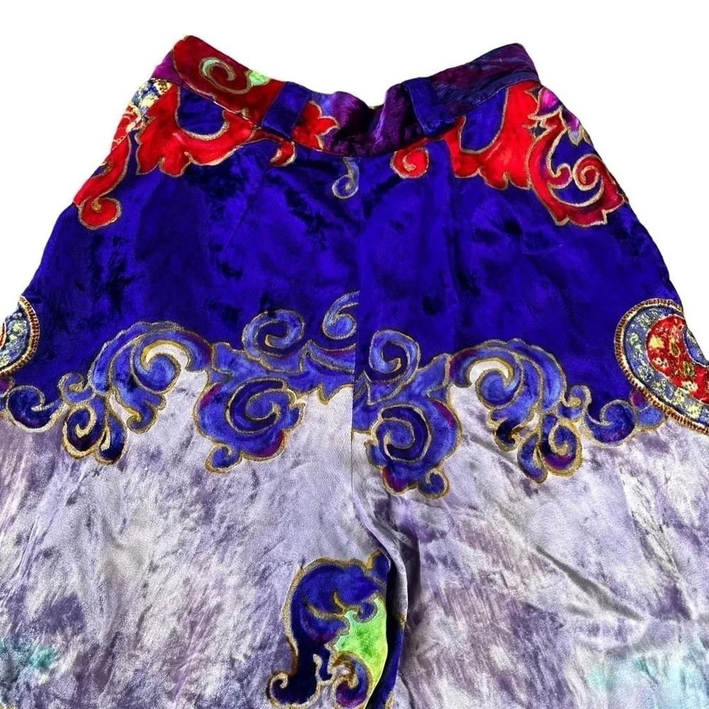 VTG Gianni Versace Jeweled Hearts Silk Velvet Baroque Pleated Pant Vibrant Italy - Picture 7 of 17